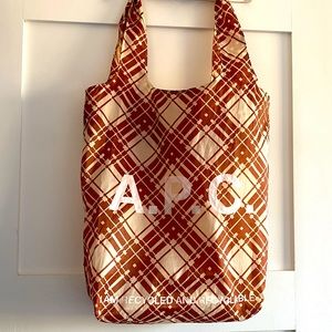 APC Brand new nylon reusable shopping tote in gingham plaid seen on Greta Gerwig
